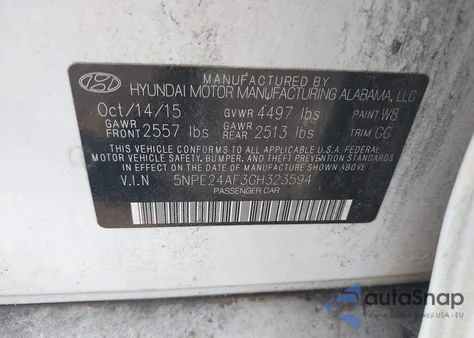 2016 Hyundai Sonata Se from USA, damaged, VIN 5NPE24AF3GH323594